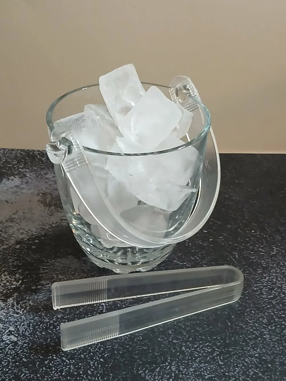 Pasabahce-Turkish-Vintage Clear Glass Small Ice Bucket w/Tongs